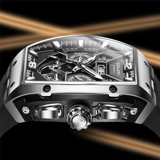 OLEVS GELATU Mens Watch Automatic Tourbillon Wristwatch Skeleton Mechanical Self Winding 50M Waterproof Sapphire Crystal Square Male Watches Yellow/White/Black/Green