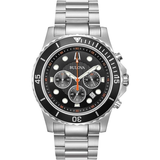 Bulova Men's Classic Sport 6-Hand Chronograph Quartz Watch, Calendar Date, Luminous Hands and Markers, 100M Water Resistant, 44mm Style: 98B326