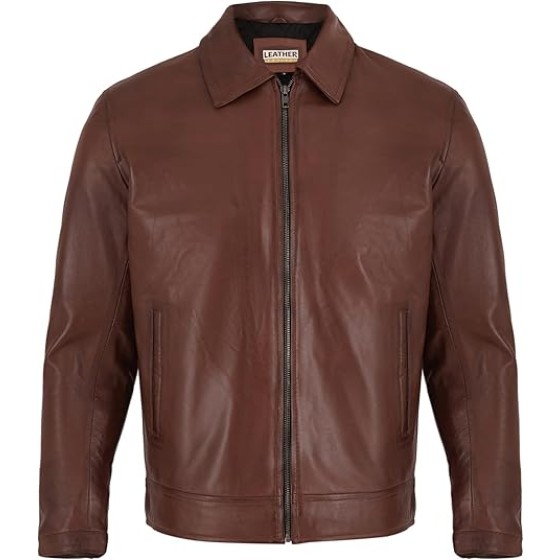 Classic Polo Collar Leather Jacket Men-Work Jackets Turndown Collar Business Casual