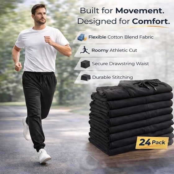 BILLIONHATS 24 Pack Adult Joggers Pants, Mixed Assortment Colorful Jogger Bulk Sweatpants Wholesale for Donations, Homeless