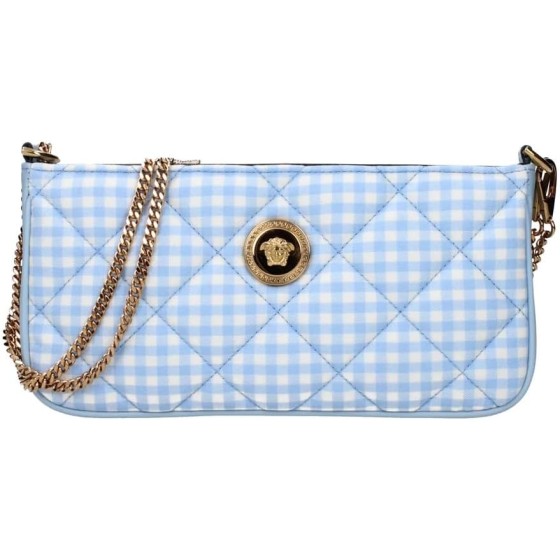 Versace Medusa Women's Blue Quilted Fabric Shoulder Bag