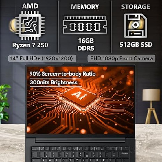 Lenovo ThinkPad E14 Gen 7 14" FHD+ Display, AMD Ryzen 7 250 (Beats Core 7 240H), 16GB DDR5 RAM, 512GB SSD PCIe, Backlit KB, WiFi 6E + BT, RJ-45, FHD Webcam, Windows 11 Pro, AI Business Laptop - Black