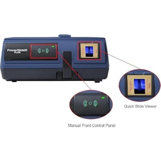Pacific Image PowerSlide X Plus 35mm Slide Scanner. Auto Batch Scan Mounted Slides. Maximum 50 Slides/Batch Scan. 10000 dpi/True Color. 4.2 Dynamic Range. Mac/Pc.