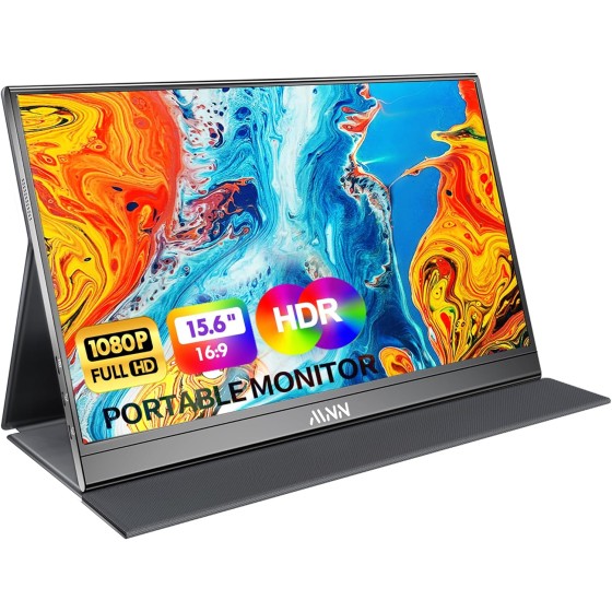 MNN Portable Monitor 15.6inch FHD 1080P USB C HDMI Gaming Ultra-Slim IPS Display w/Smart Cover & Speakers,HDR Plug&Play, External Monitor for Laptop PC Phone Mac