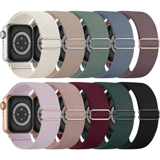 10 Pack Stretchy Bands Compatible with Apple Watch Band 40mm 38mm 41mm 42mm 44mm 45mm 46mm 49mm, Water-Resistant Solo Loop Elastic Sport Straps
